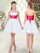 Glorious White Sleeveless Mini Length Beading Lace Up Evening Dress