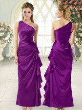  Taffeta One Shoulder Sleeveless Side Zipper Ruffles Dress for Prom in Purple