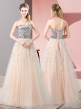  Sweetheart Sleeveless Tulle Prom Party Dress Beading Lace Up