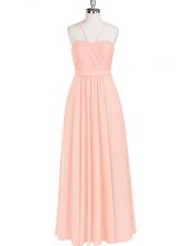 Luxurious Floor Length Zipper Pink for Prom and Party and Military Ball with Ruching