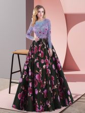 Trendy Multi-color Scoop Lace Up Embroidery Prom Gown Long Sleeves