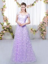 Luxurious Tulle Cap Sleeves Floor Length Court Dresses for Sweet 16 and Appliques