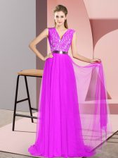 Super Zipper Prom Dresses Purple for Prom and Party and Military Ball with Beading and Lace Sweep Train