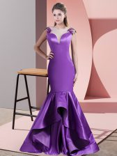  Eggplant Purple Sleeveless Appliques Side Zipper Dress for Prom