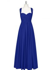  Royal Blue Zipper Evening Dress Ruching Sleeveless Floor Length