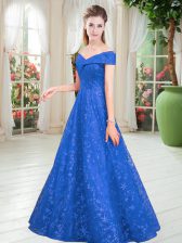 Decent Blue A-line Beading Lace Up Lace Sleeveless Floor Length