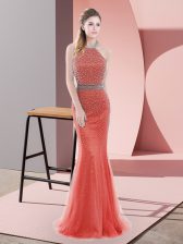  Sleeveless Beading Backless Homecoming Dress with Red Sweep Train
