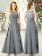 Graceful Ankle Length Empire Sleeveless Grey Prom Party Dress Clasp Handle