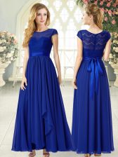 Sexy Ankle Length Empire Cap Sleeves Royal Blue Prom Dresses Zipper