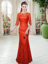 Exquisite Orange Red Zipper Scoop Lace Prom Party Dress Half Sleeves