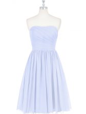 Sophisticated Knee Length Light Blue Prom Dresses Chiffon Sleeveless Ruching and Pleated