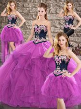  Tulle Sleeveless Floor Length Vestidos de Quinceanera and Beading and Embroidery