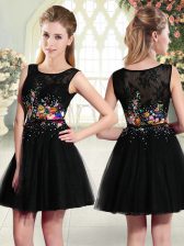  Black A-line Scoop Sleeveless Tulle Mini Length Side Zipper Beading and Embroidery 