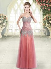 Edgy Watermelon Red Sleeveless Tulle Zipper Prom Party Dress for Prom and Party