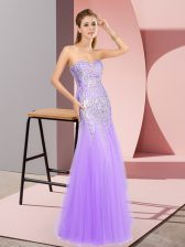 High End Floor Length Zipper Prom Dresses Lavender for Prom and Party with Beading