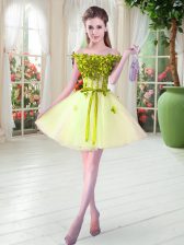 Trendy Yellow Green A-line Beading and Appliques Homecoming Dress Lace Up Tulle Sleeveless Mini Length