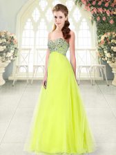  Yellow Green Tulle Lace Up Sweetheart Sleeveless Floor Length Prom Party Dress Beading