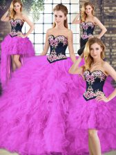 Dazzling Fuchsia Sweetheart Neckline Beading and Embroidery Quince Ball Gowns Sleeveless Lace Up