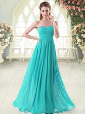  Floor Length Empire Sleeveless Aqua Blue Prom Dresses Zipper