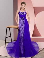 Sexy Purple Column/Sheath Beading and Lace Homecoming Dress Zipper Tulle Sleeveless