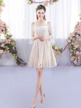  Champagne Empire Straps Sleeveless Lace Mini Length Lace Up Court Dresses for Sweet 16