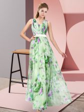  Sleeveless Printed Floor Length Zipper Prom Party Dress in Multi-color with Pattern