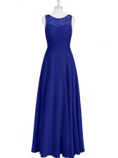 Suitable Royal Blue Empire Lace and Pleated Zipper Chiffon Sleeveless Floor Length