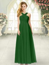  Floor Length Zipper Prom Gown Green for Prom and Party with Ruching