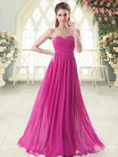 Best Fuchsia Chiffon Zipper Sweetheart Sleeveless Floor Length Prom Gown Beading