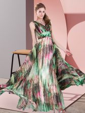 Glittering Multi-color Printed Lace Up V-neck Sleeveless Floor Length Prom Evening Gown Pattern
