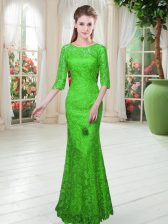 Graceful Floor Length Green Prom Evening Gown Half Sleeves Lace