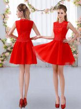  Chiffon High-neck Sleeveless Zipper Lace Dama Dress for Quinceanera in Red