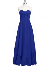  Floor Length Zipper Homecoming Dress Royal Blue for Prom and Party and Military Ball with Pleated