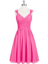  Pink Prom and Party with Ruching Straps Sleeveless Zipper