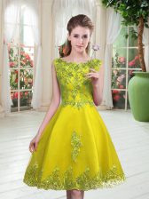  Yellow Green A-line Tulle Scoop Sleeveless Beading and Appliques Knee Length Lace Up Prom Gown