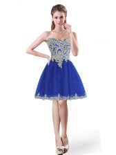  Royal Blue A-line Beading and Appliques Prom Dresses Lace Up Tulle Sleeveless Mini Length