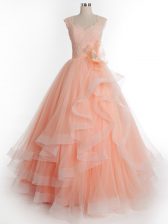Beauteous Floor Length A-line Sleeveless Peach Sweet 16 Quinceanera Dress Lace Up