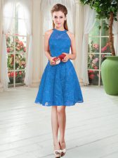 Colorful Blue Zipper Scoop Lace Dress for Prom Sleeveless