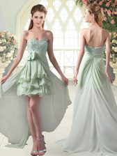 Shining Apple Green A-line Chiffon Sweetheart Sleeveless Beading and Ruffled Layers High Low Zipper Prom Dresses