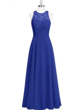  Sleeveless Floor Length Lace Zipper Dress for Prom with Royal Blue