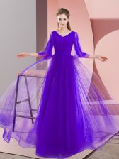  Tulle Long Sleeves Floor Length Dress for Prom and Beading