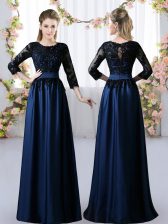 Gorgeous Satin 3 4 Length Sleeve Floor Length Damas Dress and Lace