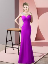 Pretty Purple Sleeveless Satin Sweep Train Zipper Dress for Prom for Prom and Party and Military Ball