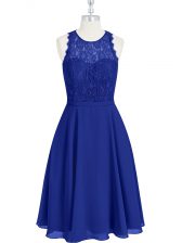 Super Scoop Sleeveless Prom Party Dress Mini Length Lace Royal Blue Chiffon