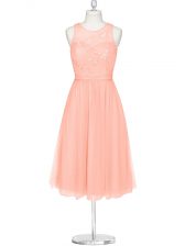 Designer Pink Chiffon Zipper Scoop Sleeveless Mini Length Prom Dresses Lace