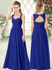  Royal Blue Sleeveless Ruching Floor Length Prom Dresses