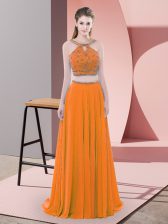 Fantastic Orange Straps Neckline Beading Prom Dresses Sleeveless Backless
