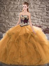 Glamorous Orange Ball Gowns Sweetheart Sleeveless Tulle Floor Length Lace Up Beading and Embroidery Vestidos de Quinceanera