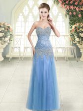  Tulle Sleeveless Floor Length Prom Dress and Beading