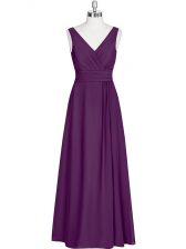 Fashion Floor Length A-line Sleeveless Eggplant Purple Prom Gown Zipper